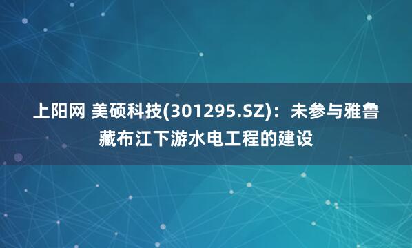 上阳网 美硕科技(301295.SZ)：未参与雅鲁藏布江下游水电工程的建设